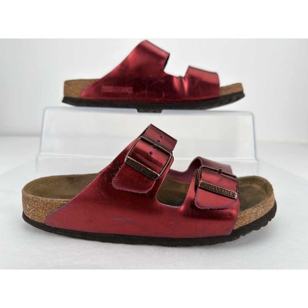 Birkenstock Arizona Sandals Womens 39 8.5 Metallic Red Double Strap Comfort Boho